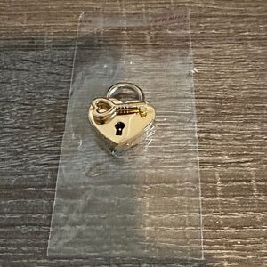 Gold Heart Lock Charm with Key Accent - Women's Accessory